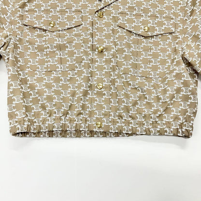 Celine Triomphe Shirt Cotton Top Cropped Beige — view 5