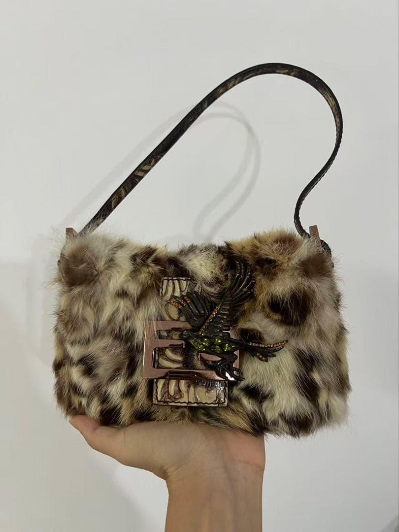 Fendi Baguette Mini Bobcat Fur Ultra Shoulder Bag