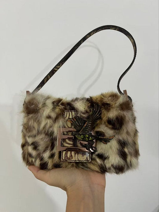 Fendi Baguette Mini Bobcat Fur Ultra Shoulder Bag