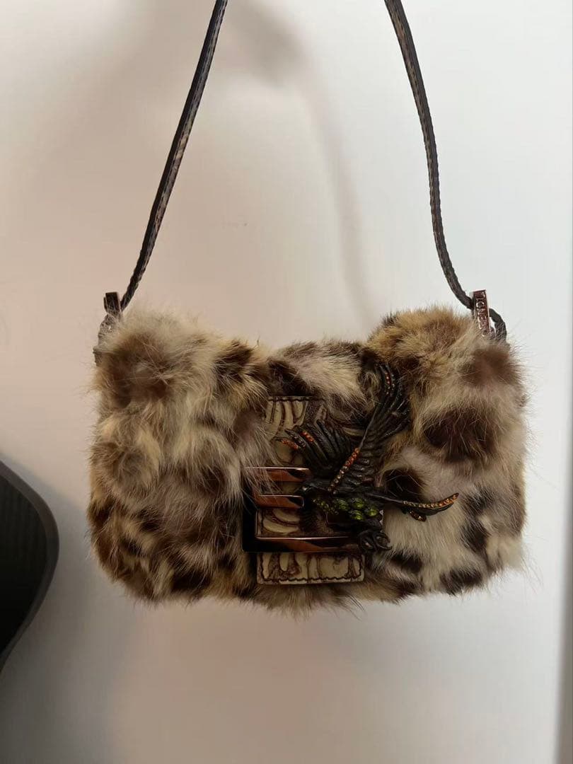 Fendi Baguette Mini Bobcat Fur Ultra Shoulder Bag — view 3