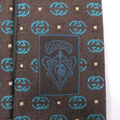 Gucci 100% Silk Interlocking G Total Pattern Cles St Logo Tie Wide Tie Brown