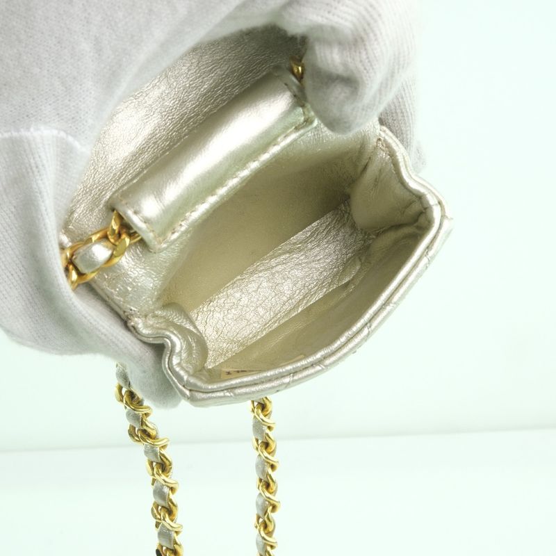 Chanel Chain Pochette Micro Matelasse Calf Silver Ladies Shoulder Bag