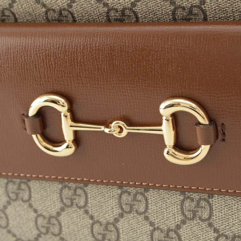 Gucci 1955 Horsebit GG Supreme Canvas Crossbody Gold Shoulder Bag 645454 Brown