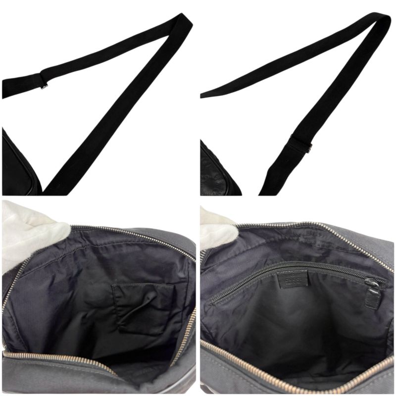 Gucci Crossbody Bag Shoulder Bag Black Cima Leather GG Pattern Nylon Canvas