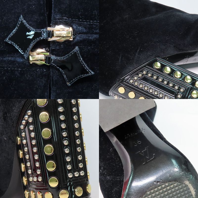 Louis Vuitton Century Line Ankle Boots Short Velvet Block Heel Studs