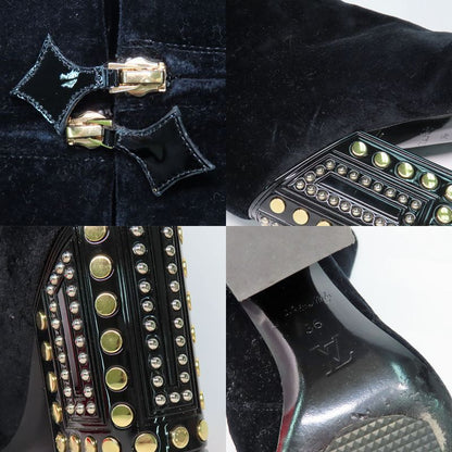 Louis Vuitton Century Line Ankle Boots Short Velvet Block Heel Studs