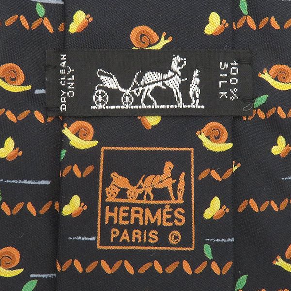 Hermes Necktie Snail and Butterfly 9cm (3.54in) Silk Black and Multicolor Black
