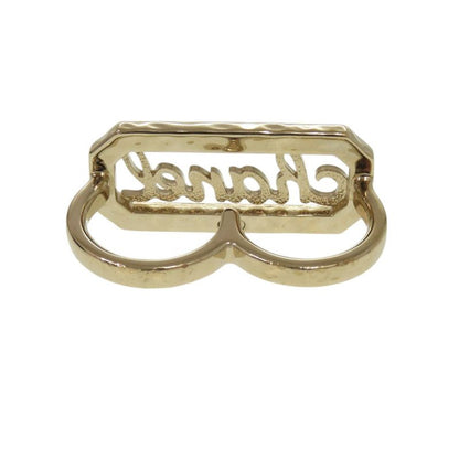 Chanel Double Finger L23B Metal Stone Faux Pearl Gold Ring 1183 Chanel