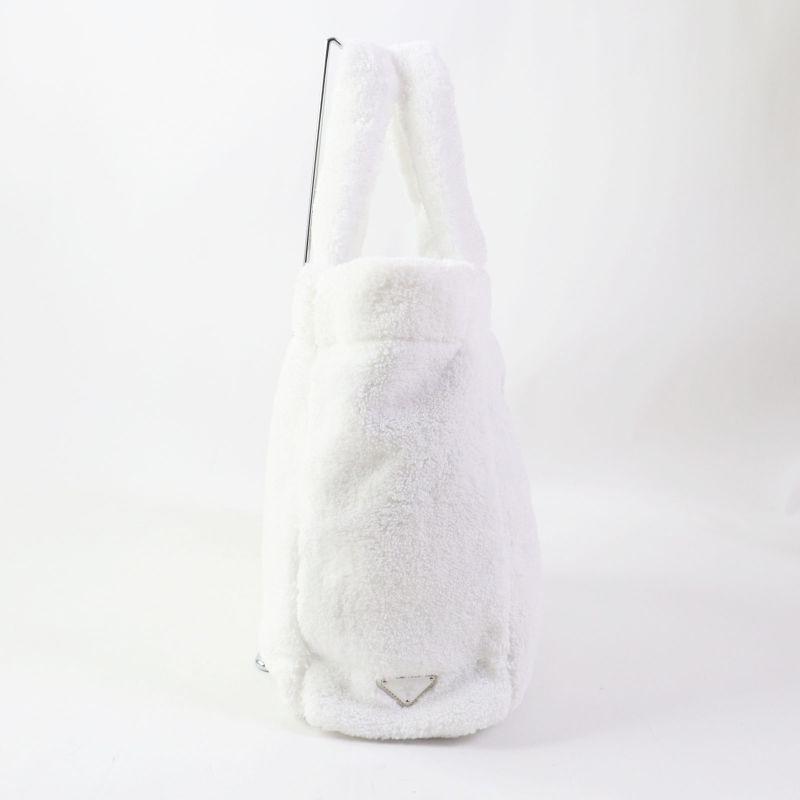 Prada 1bg130 Spugna Bianco NERO Terry Tote Bag White Black TU Storage With Bag