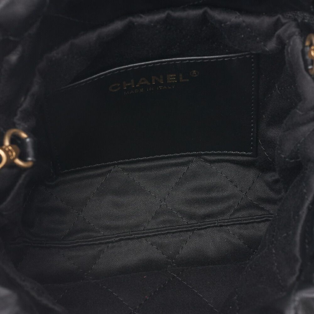 Chanel 22 Mini Calfskin Black Drawstring Chain Shoulder Bag With Gold Hardware