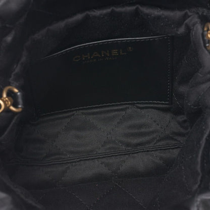 Chanel 22 Mini Calfskin Black Drawstring Chain Shoulder Bag With Gold Hardware