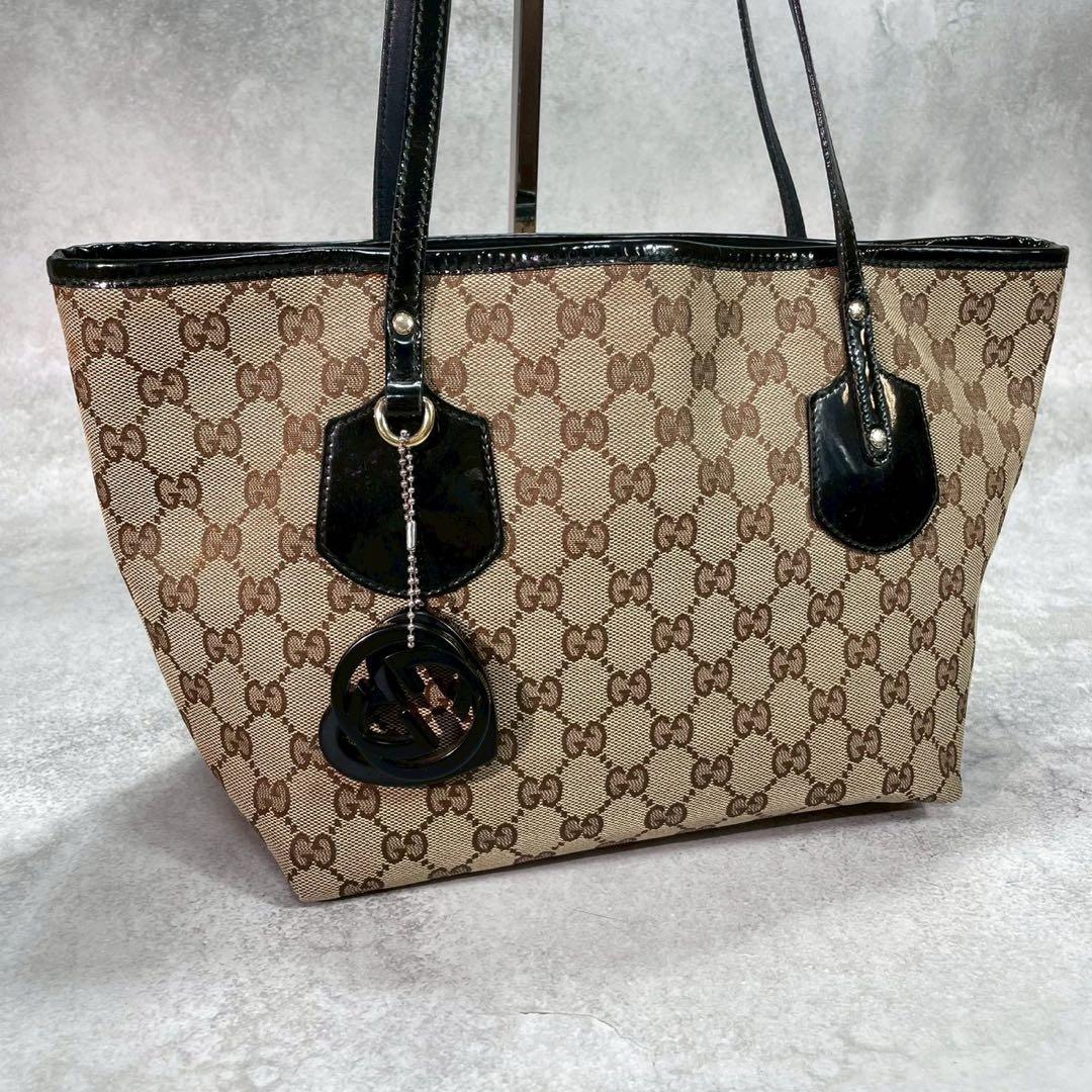 Gucci GG Tote Canvas Brown Charm Leather