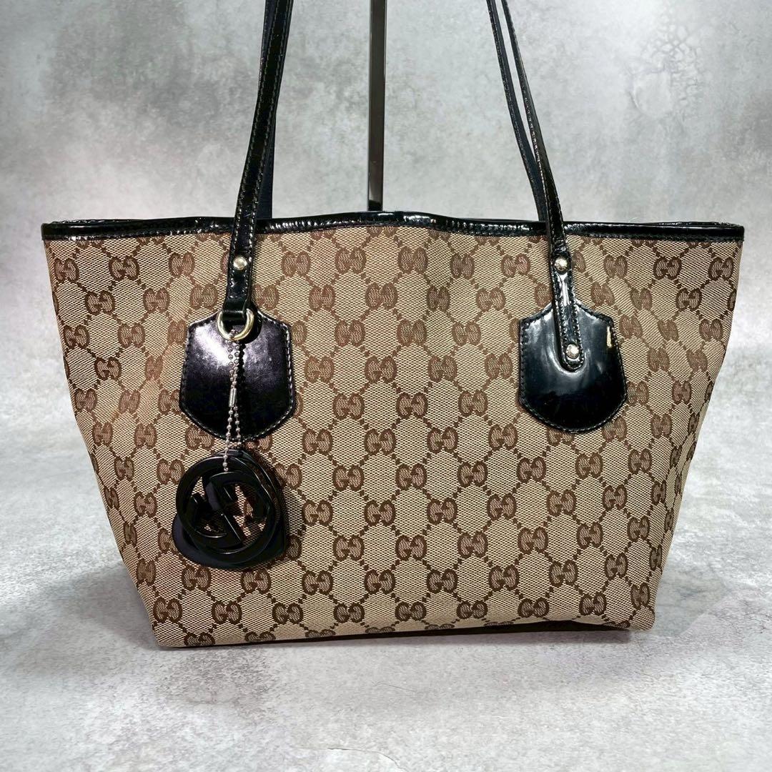 Gucci GG Tote Canvas Brown Charm Leather — view 2