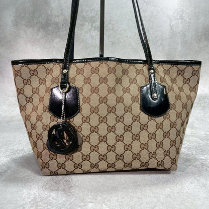 Gucci GG Tote Canvas Brown Charm Leather — view 2