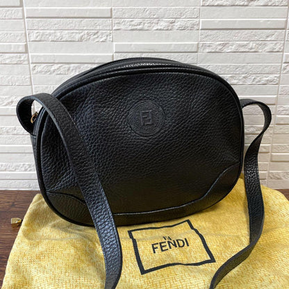 Fendi Leather FF Logo Shoulder Bag Black