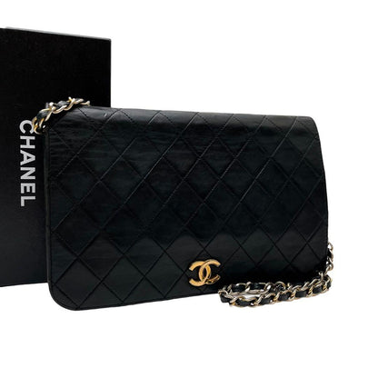 Chanel Quilted Lambskin Chain Shoulder Bag CC Logo Black