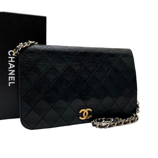 Chanel Quilted Lambskin Chain Shoulder Bag CC Logo Black