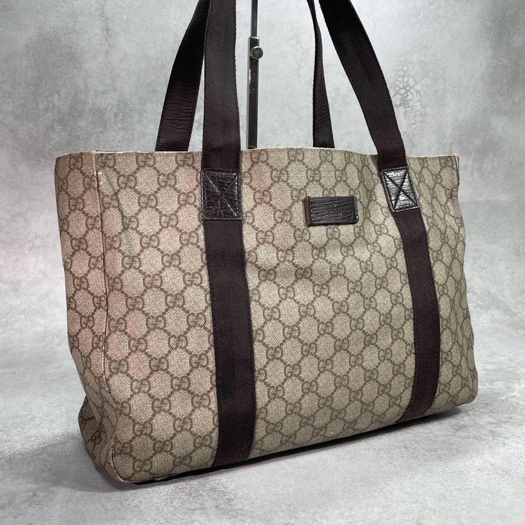 Gucci GG Tote Brown Beige Logo Leather