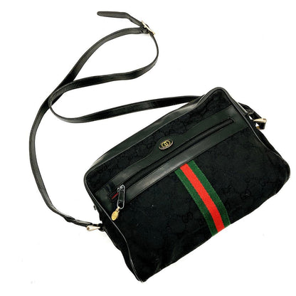 Gucci Shoulder Bag GG Canvas Sherry Line Black