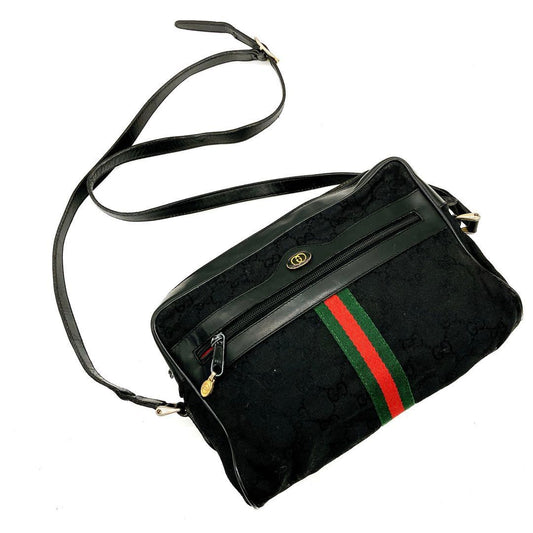 Gucci Shoulder Bag GG Canvas Sherry Line Black
