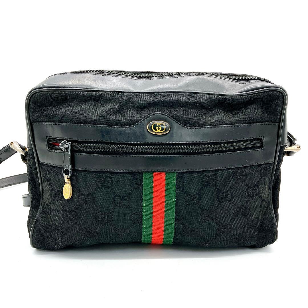 Gucci Shoulder Bag GG Canvas Sherry Line Black