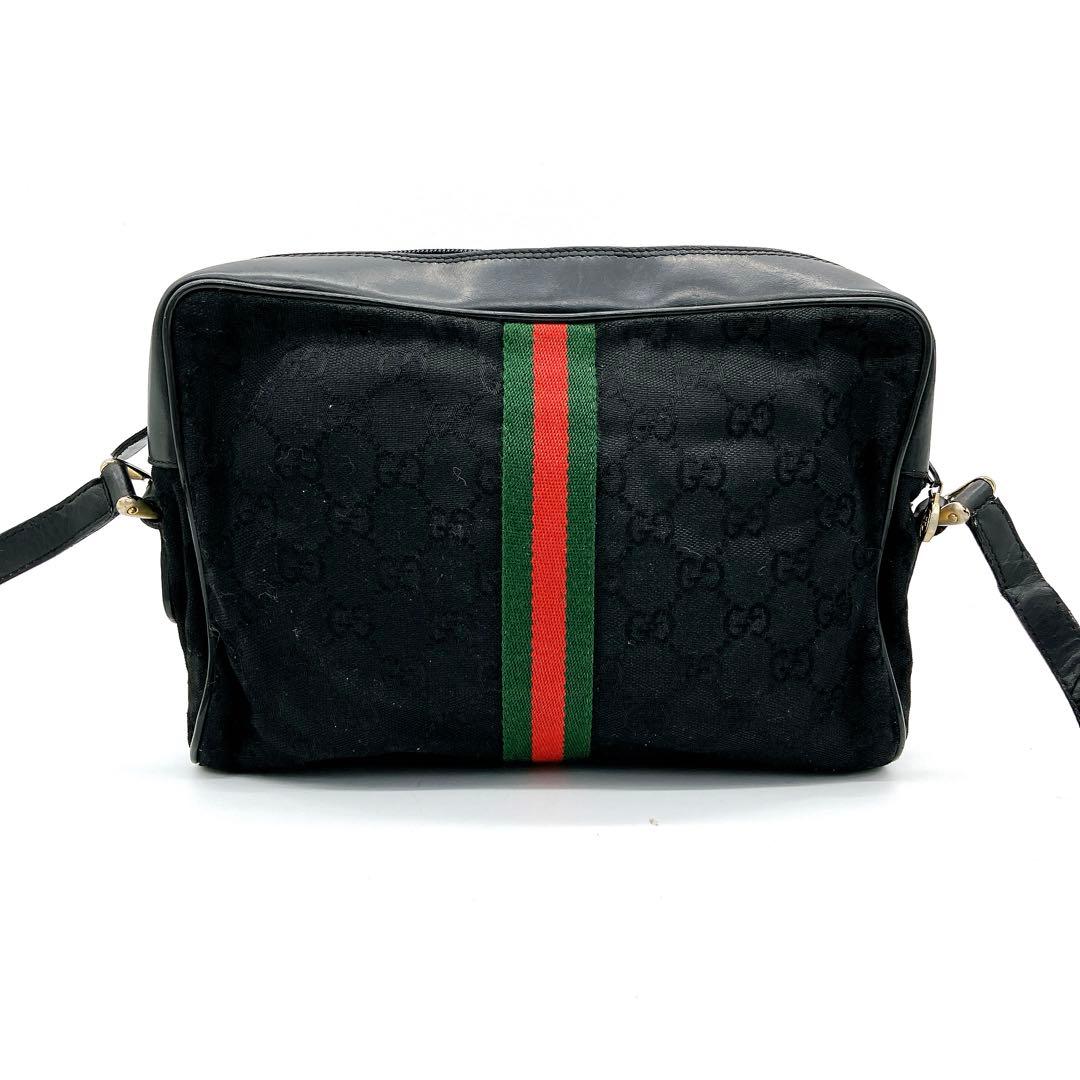 Gucci Shoulder Bag GG Canvas Sherry Line Black