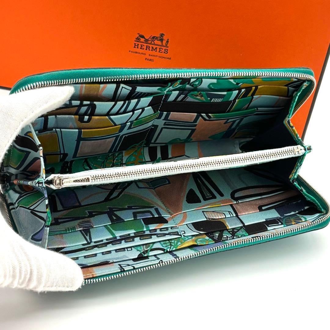 Hermes Wallet Azap Long Silk in Emerald Green Blue