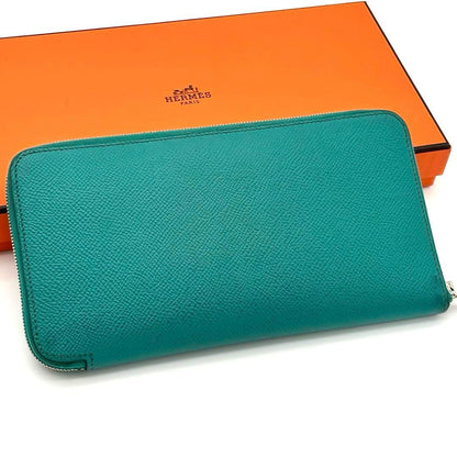 Hermes Wallet Azap Long Silk in Emerald Green Blue — view 3