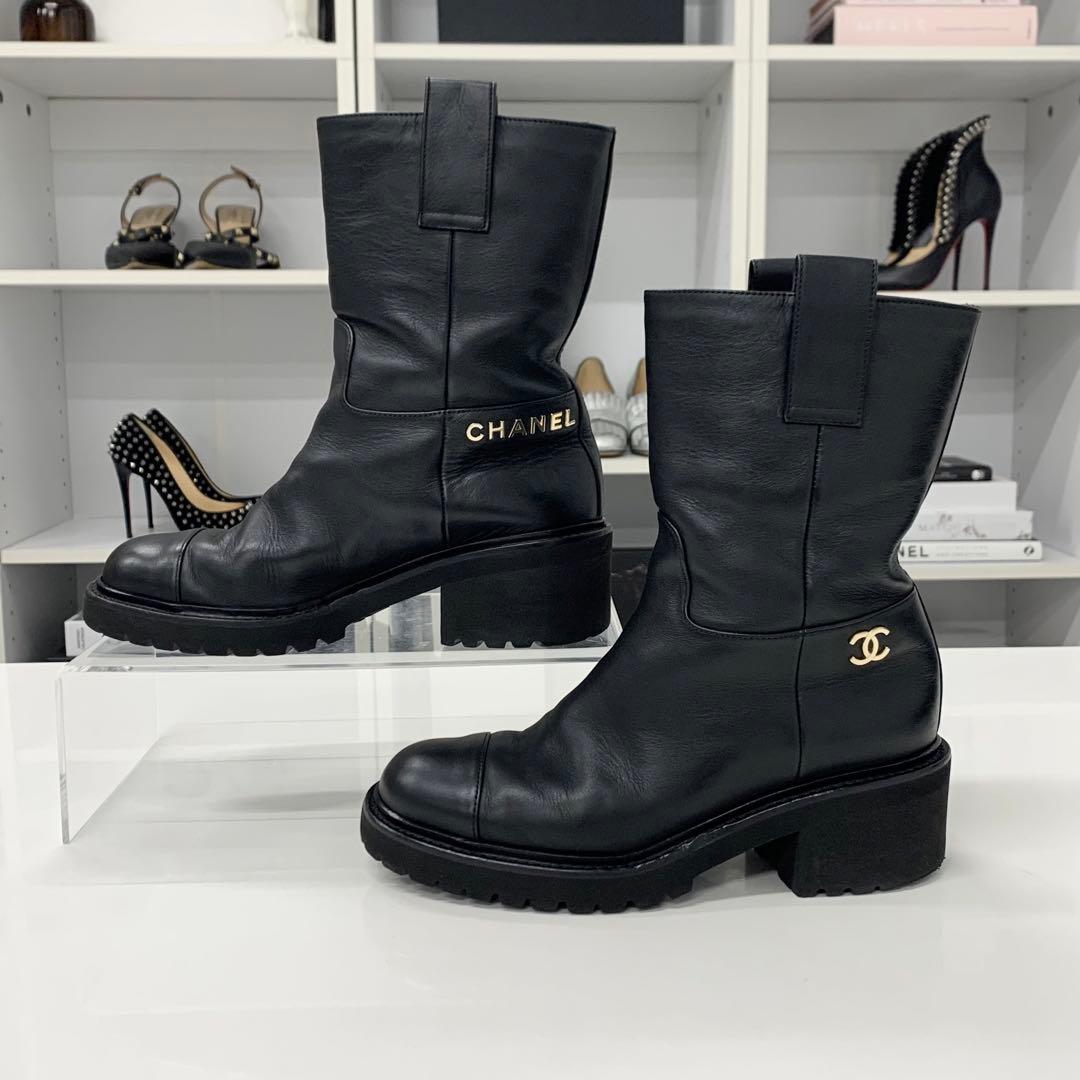 Chanel Leather Logo CC Short Boots Black — view 2
