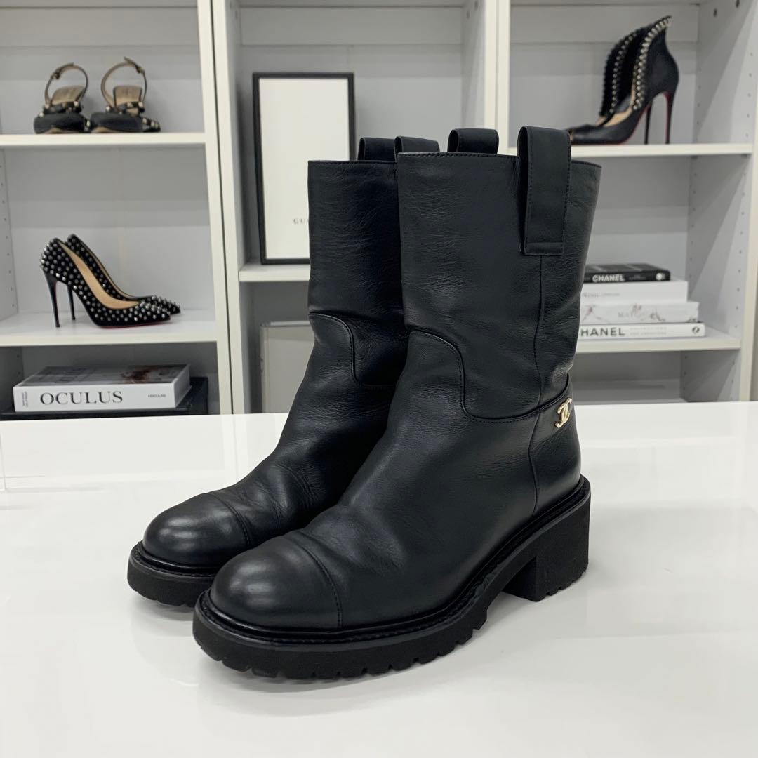 Chanel Leather Logo CC Short Boots Black — view 3