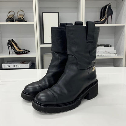 Chanel Leather Logo CC Short Boots Black — view 3
