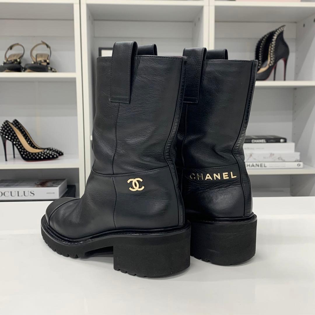 Chanel Leather Logo CC Short Boots Black — view 5