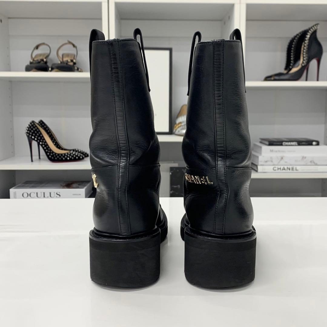 Chanel Leather Logo CC Short Boots Black — view 6