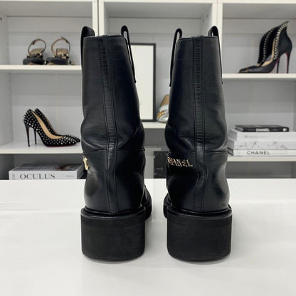 Chanel Leather Logo CC Short Boots Black — view 6