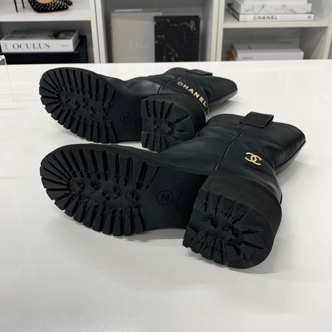 Chanel Leather Logo CC Short Boots Black — view 7