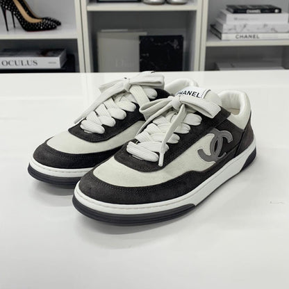 Chanel CC Logo Suede Sneakers Gray — view 3