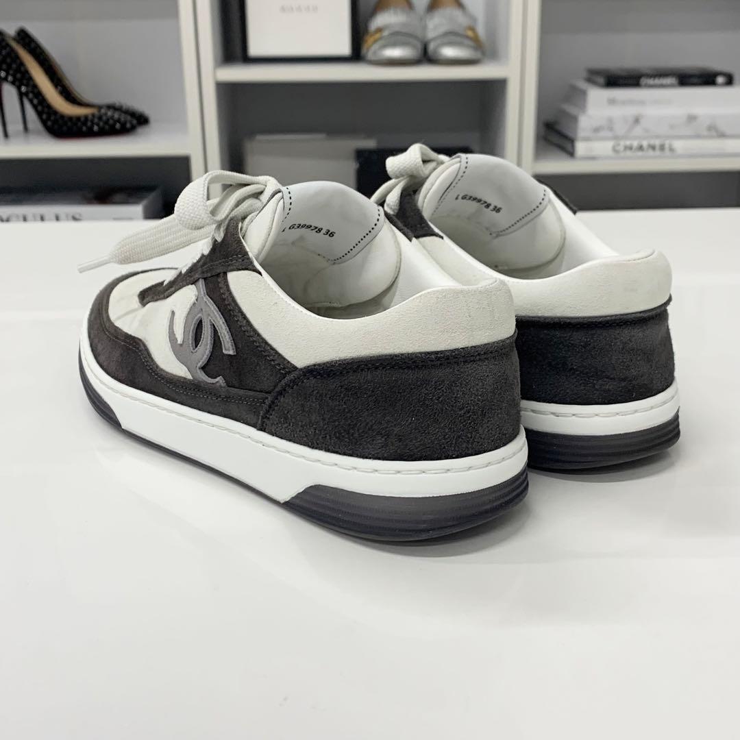 Chanel CC Logo Suede Sneakers Gray — view 5