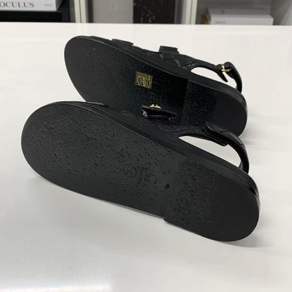 Chanel CC Logo Quilted Camellia Rhinestone Leather Sandals — view 6
