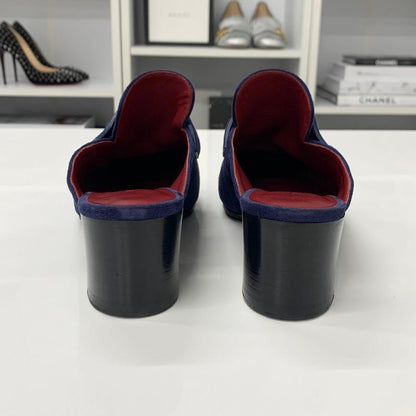 Hermes Paradis Suede Sandals Mules Navy — view 6