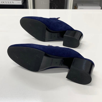 Hermes Paradis Suede Sandals Mules Navy — view 7