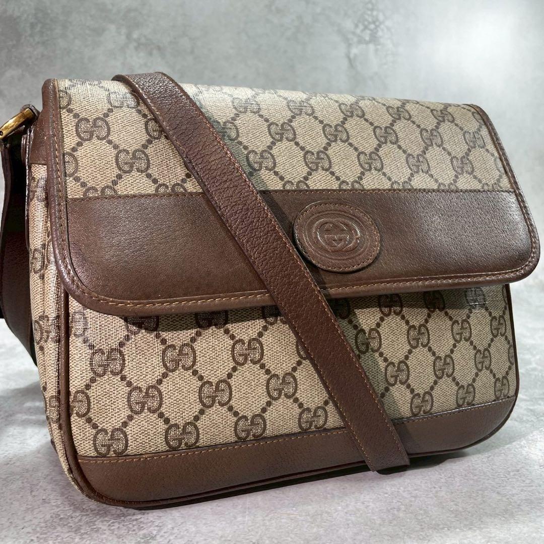 Gucci GG Shoulder Bag Brown Beige Leather Logo