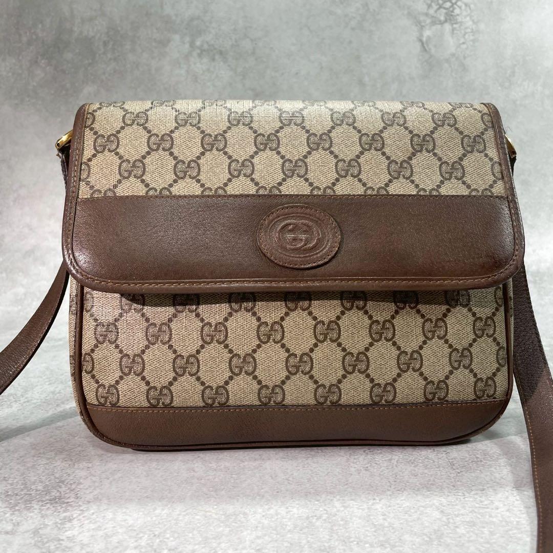 Gucci GG Shoulder Bag Brown Beige Leather Logo — view 2