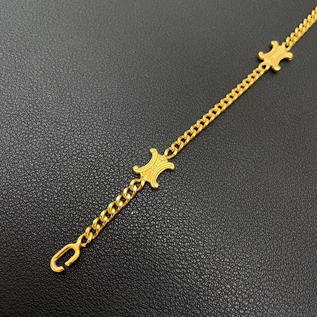 Celine Triomphe Logo Chain Bracelet Bangle Gold — view 4