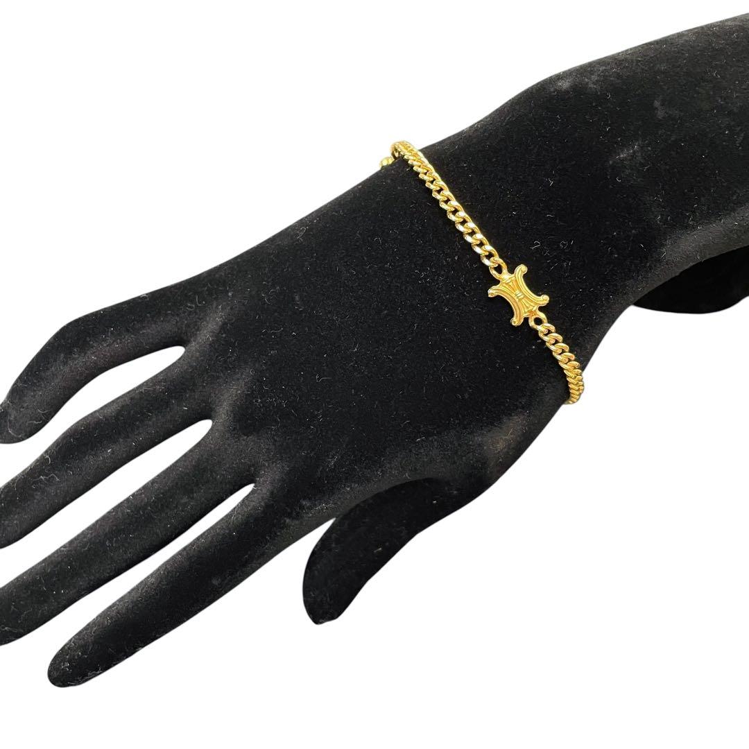 Celine Triomphe Logo Chain Bracelet Bangle Gold — view 6