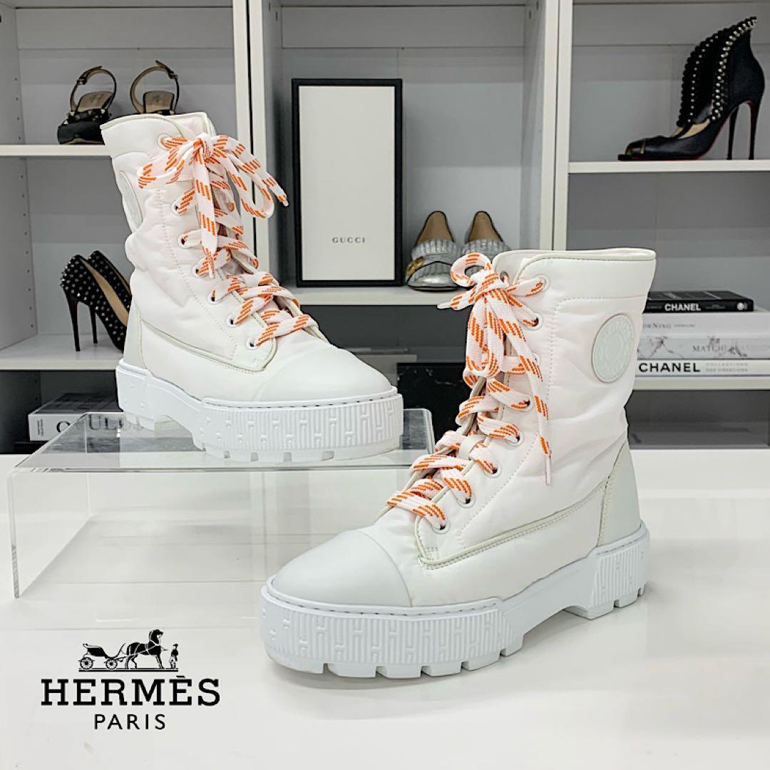 Hermes Fresh Nylon Leather Short Boots White