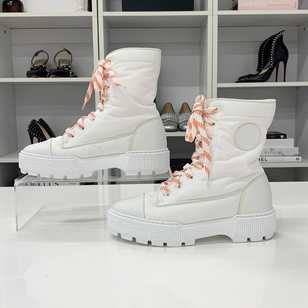 Hermes Fresh Nylon Leather Short Boots White — view 2