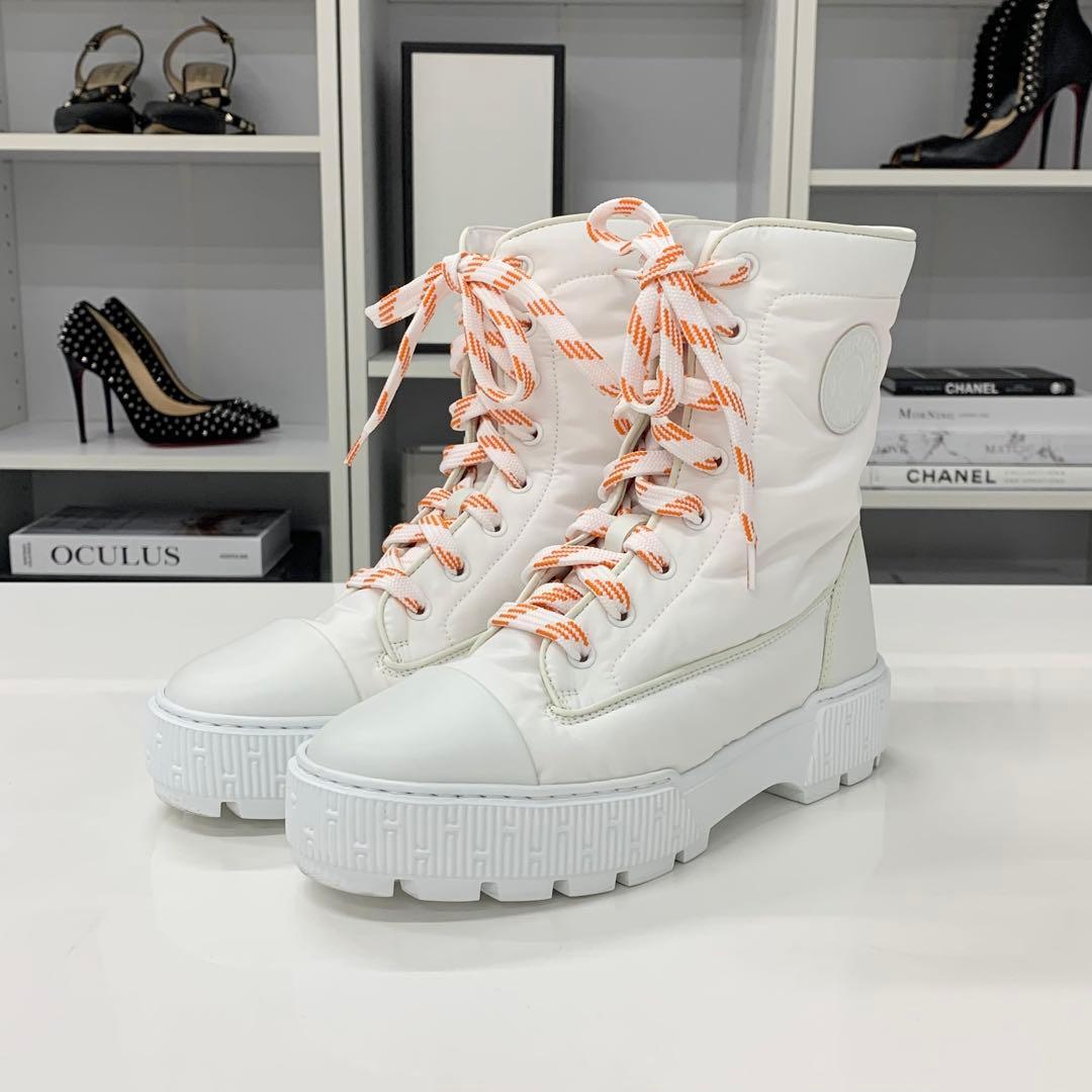 Hermes Fresh Nylon Leather Short Boots White — view 3