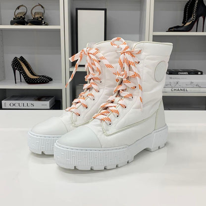 Hermes Fresh Nylon Leather Short Boots White — view 3