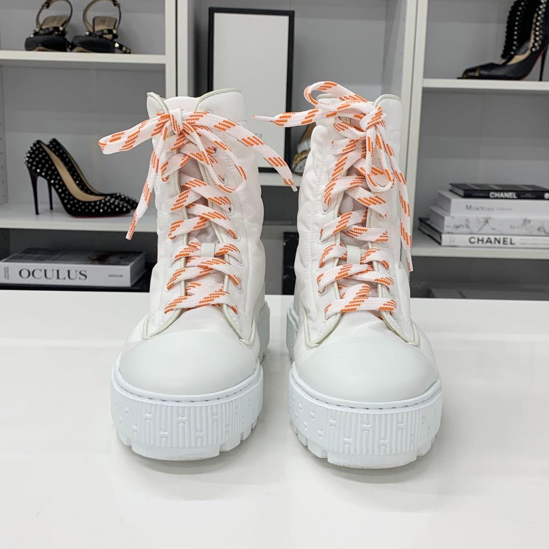 Hermes Fresh Nylon Leather Short Boots White — view 4