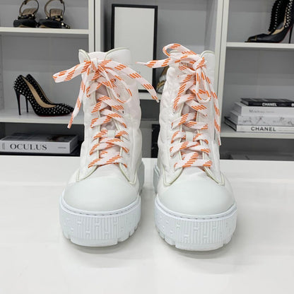 Hermes Fresh Nylon Leather Short Boots White — view 4